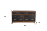 35" Brown and Black Solid Wood Seven Drawer Double Dresser